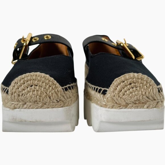 Marni Platform Mary Jane Espadrille Shoes Black Canvas Gold Buckle - Picture 4 of 12